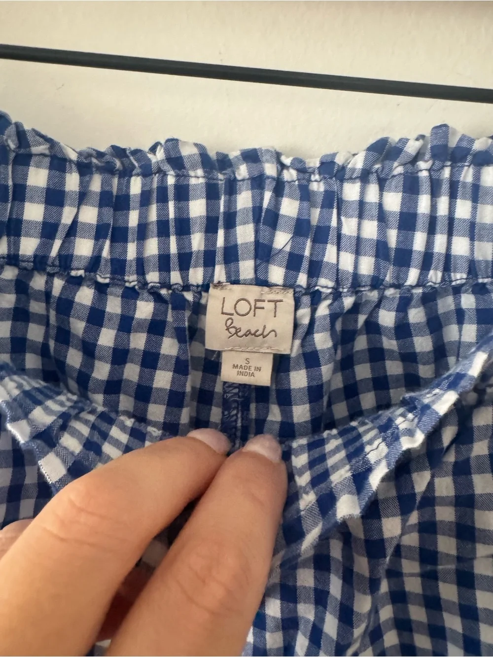LOFT Blue and White Gingham Smocked Top Set